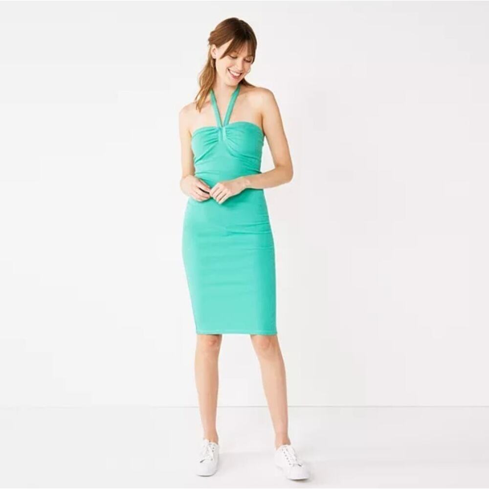 Nine West Dress Womens Green Large Cotton Stretch Sweetheart Neckline Bodycon